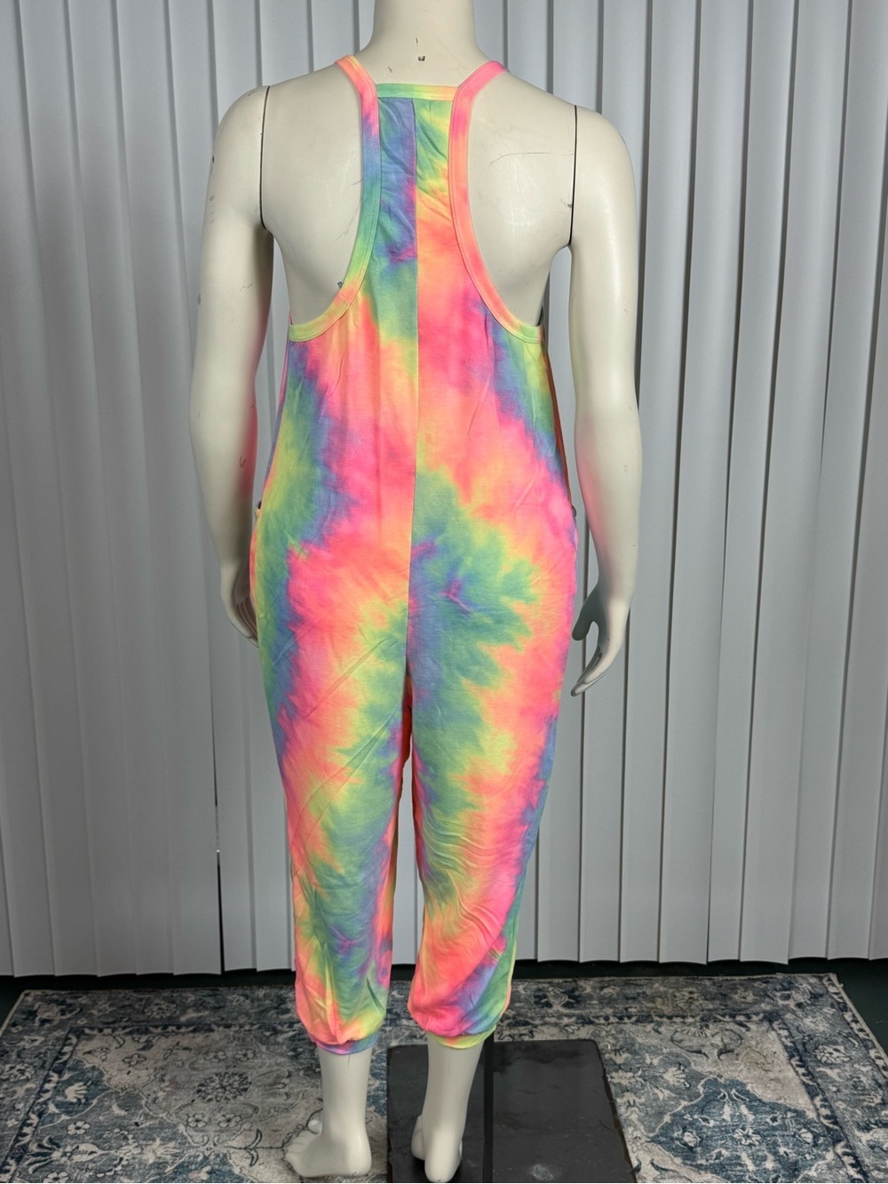 BiBi Tie Dye French Terry Jumpsuit Boho Lounge Festival Pockets Sizes S PTP 19.5 - Picture 4 of 11